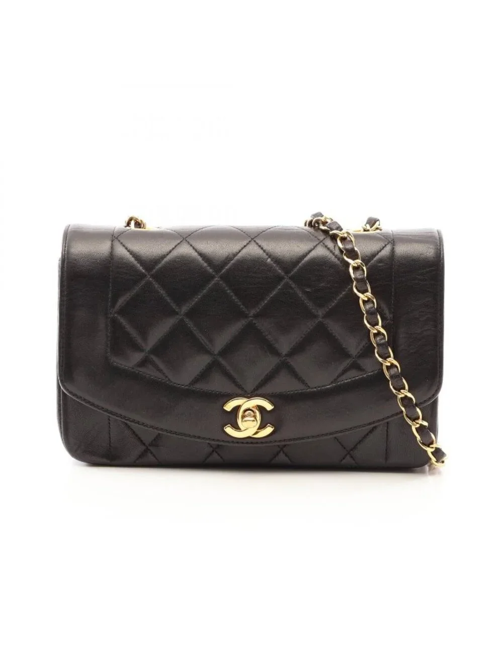 Chanel Shoulder Bag Quilted Diana Flap Black Lambskin Chain